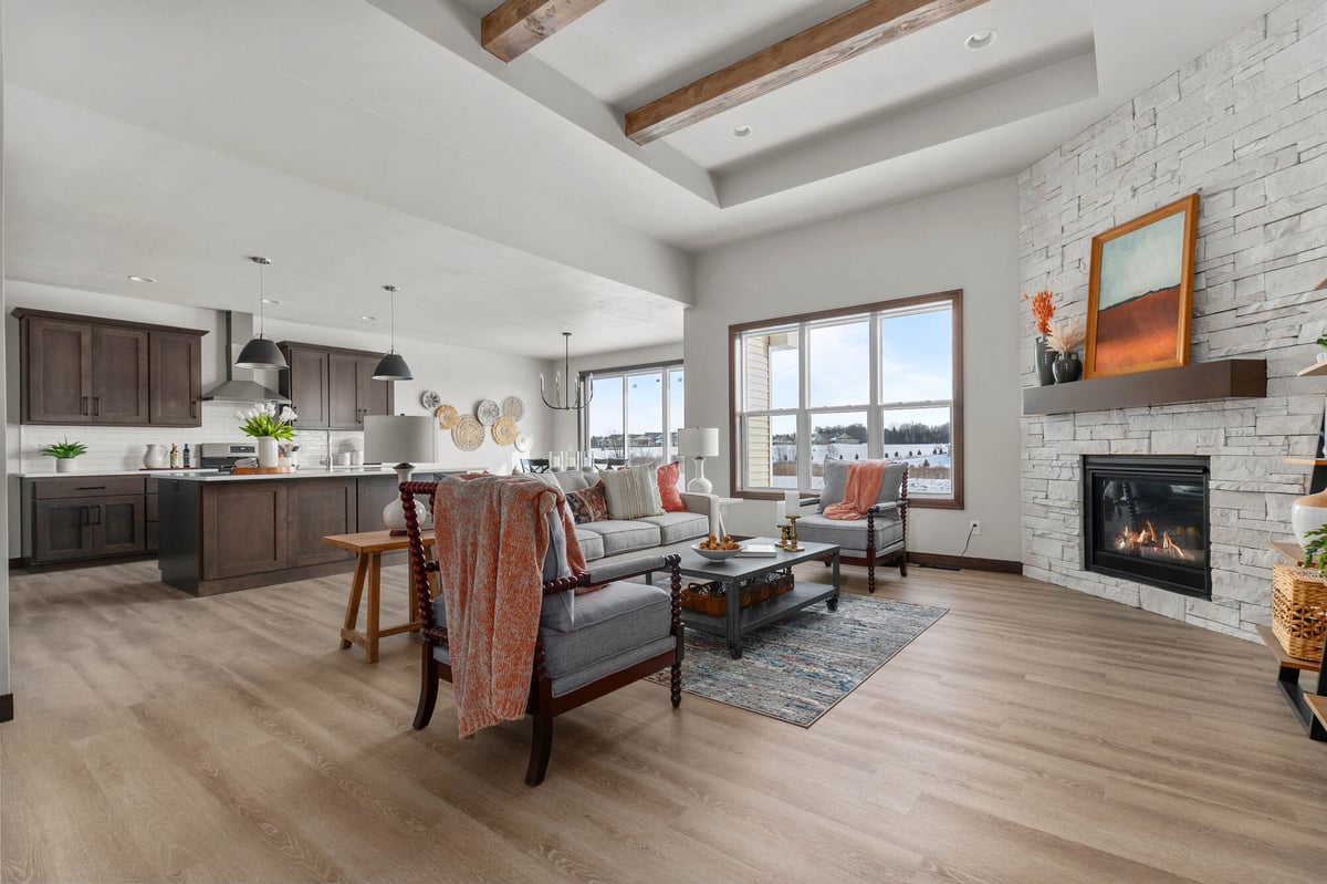 Open-concept kitchen and living room by Midwest Design Homes in Fox Cities, Wisconsin