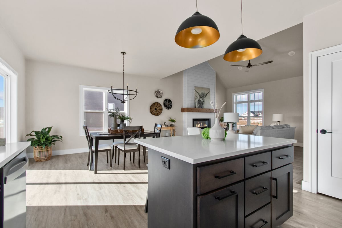 Custom home kitchen and dining room with modern finishes by Midwest Design Homes in Appleton, WI