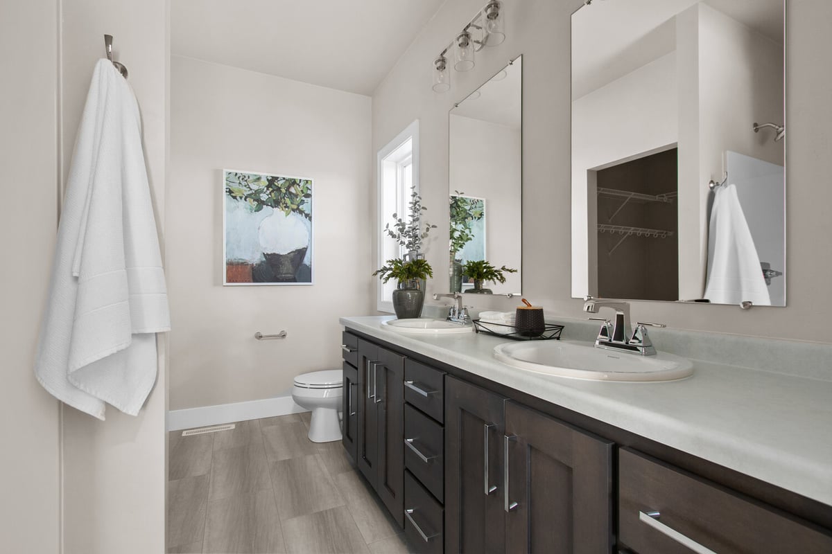 Elegant bathroom vanity with dual sinks and modern decor by Midwest Design Homes in Appleton, WI