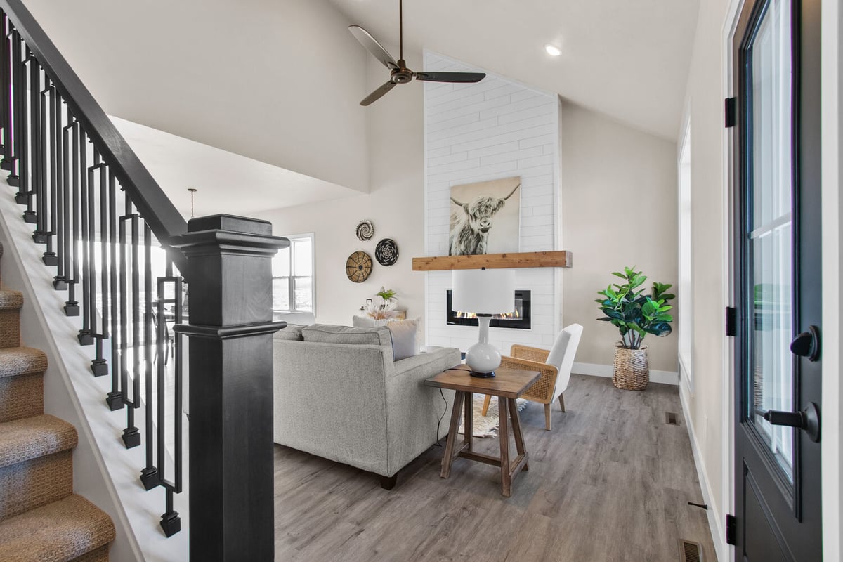 Entry and stairway view of custom home interior by Midwest Design Homes in Harrison, WI
