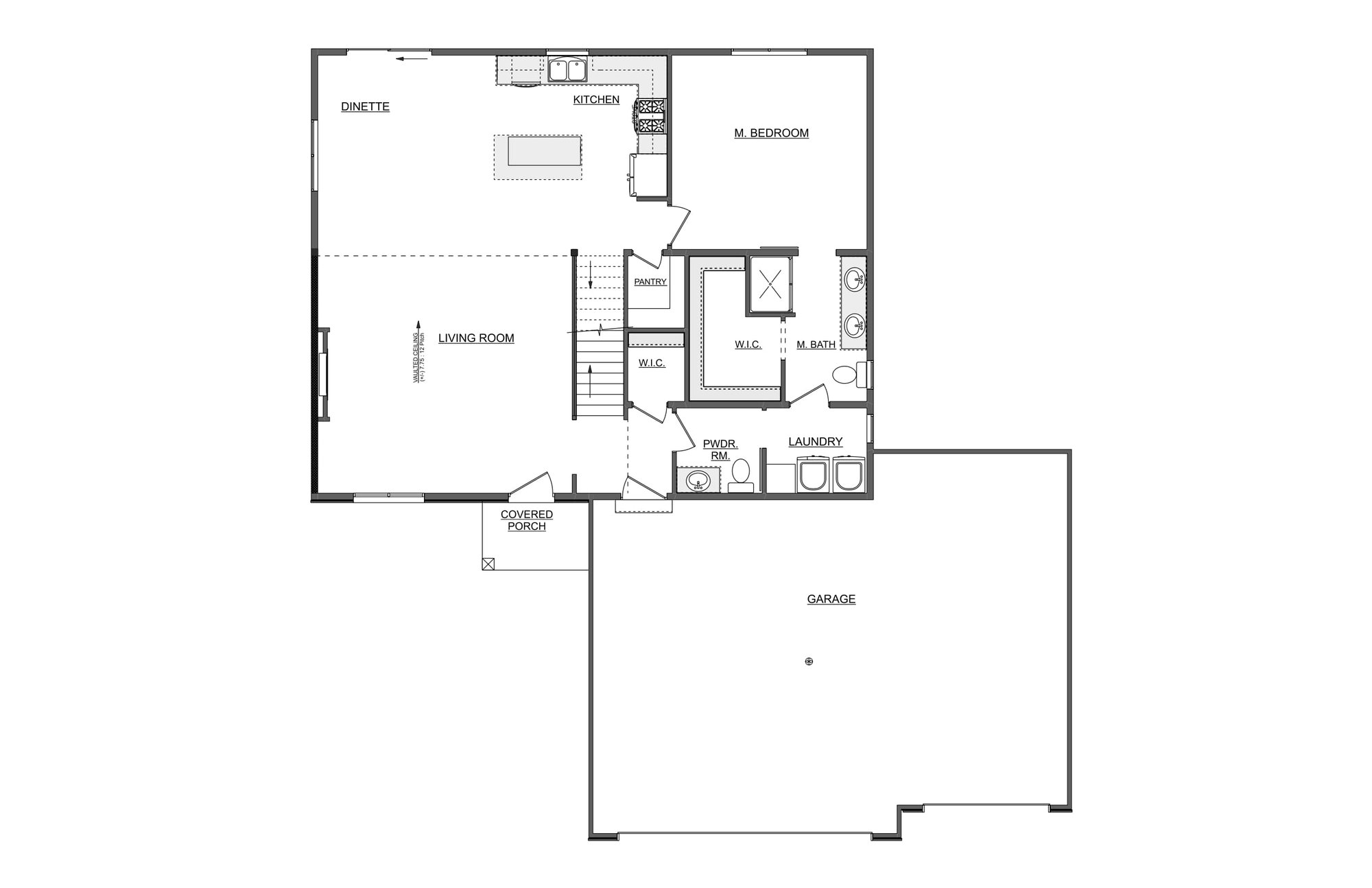 Open-concept floor plan featuring kitchen, living room, and master suite by Midwest Design Homes in De Pere