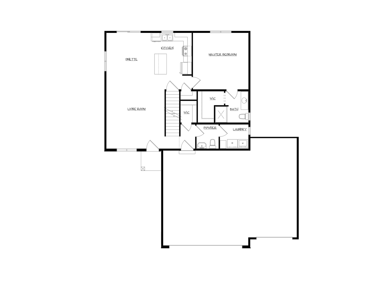 Open-concept floor plan featuring kitchen, living room, and master suite by Midwest Design Homes in De Pere Open-concept floor plan featuring kitchen, living room, and master suite by Midwest Design Homes in De Pere