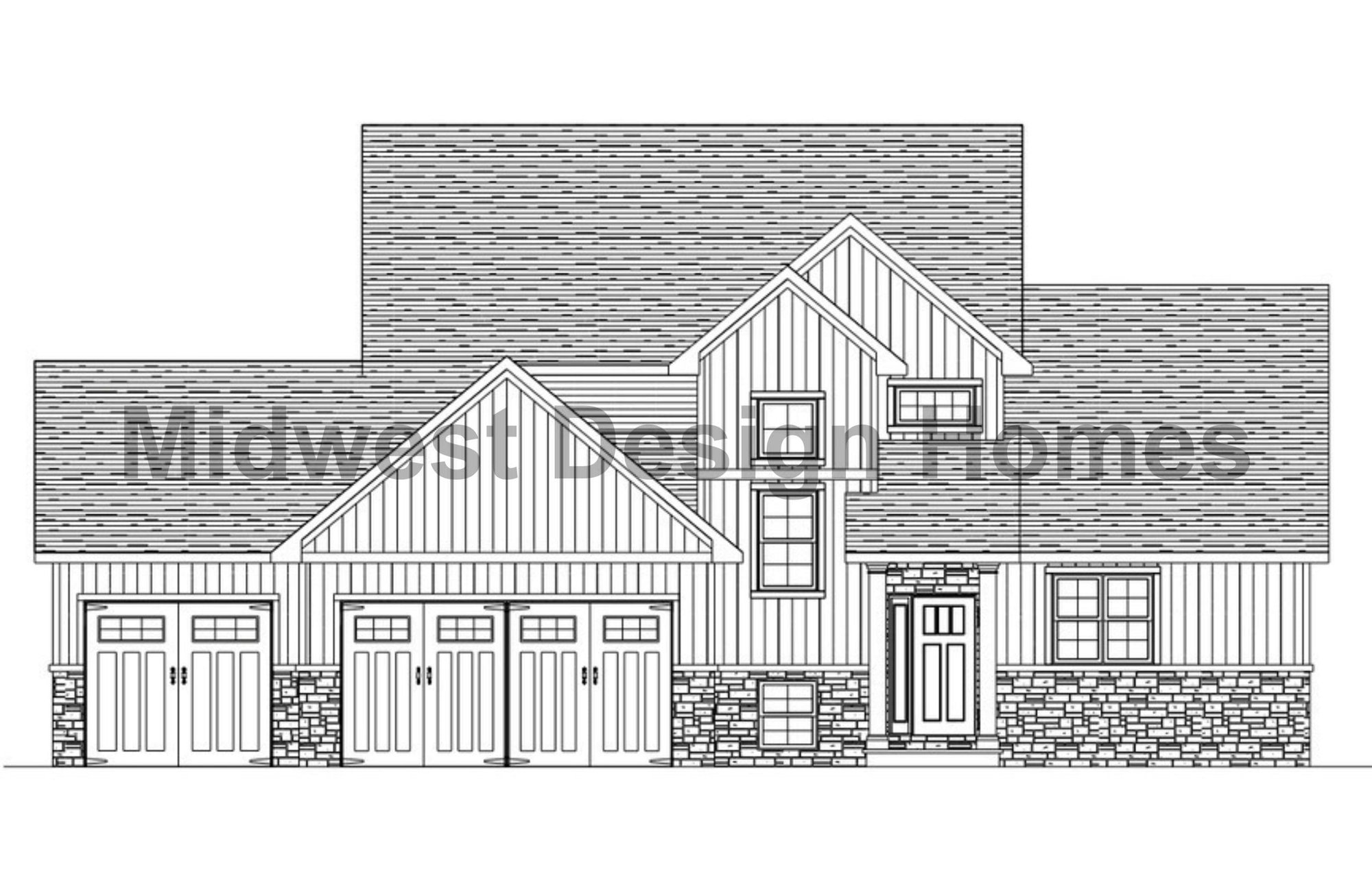 Front elevation drawing of a custom Midwest Design Homes build in Appleton, WI