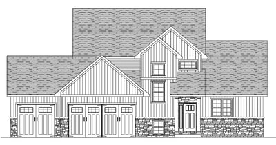 Front elevation drawing of a custom Midwest Design Homes build in Appleton, WI