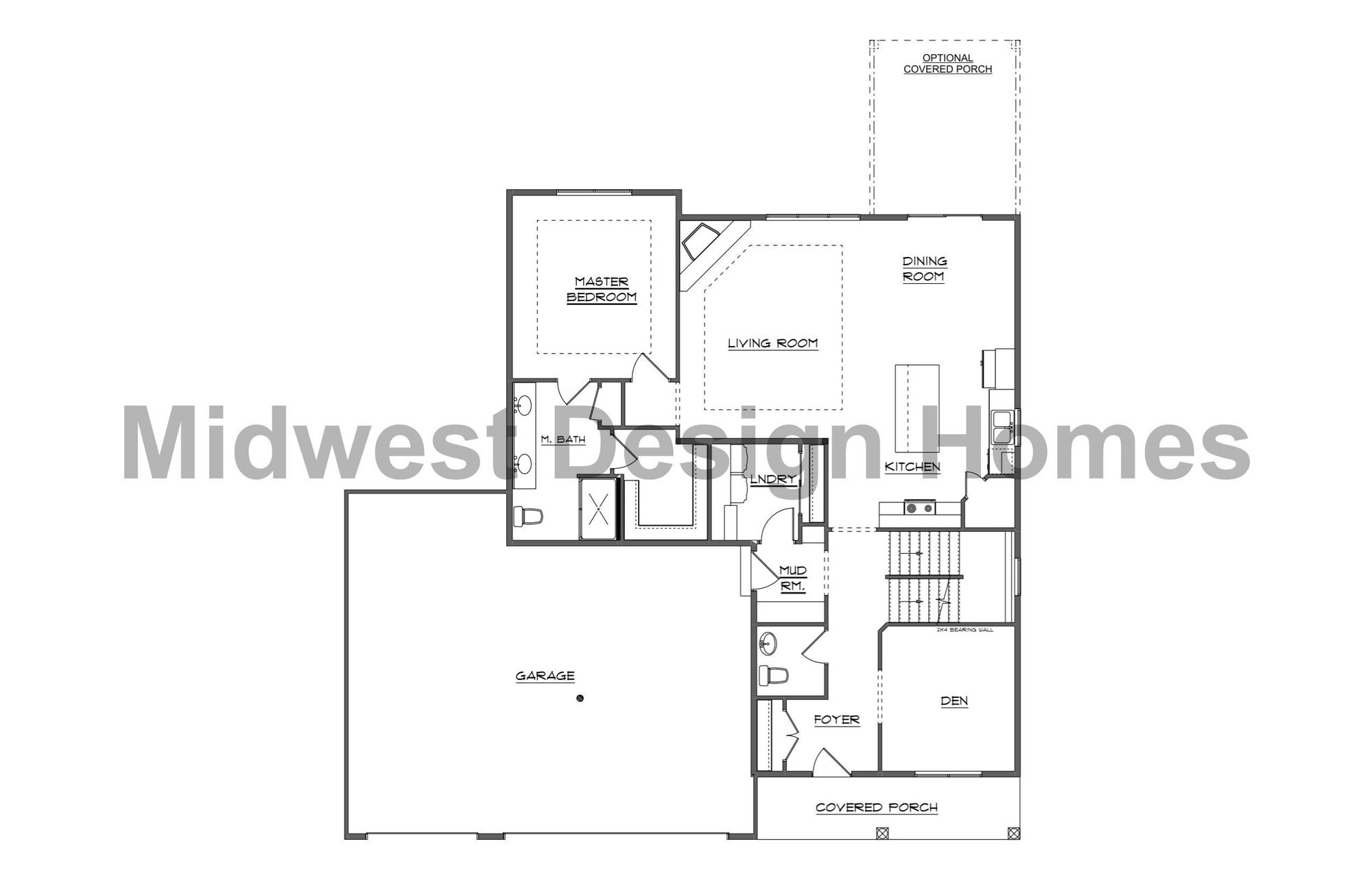 First floor plan of a custom-built home by Midwest Design Homes in Green Bay, WI