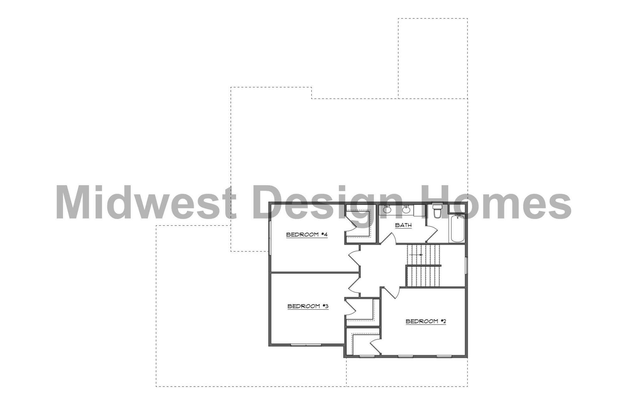 Second floor plan with three bedrooms and full bath by Midwest Design Homes in Greenville, WI