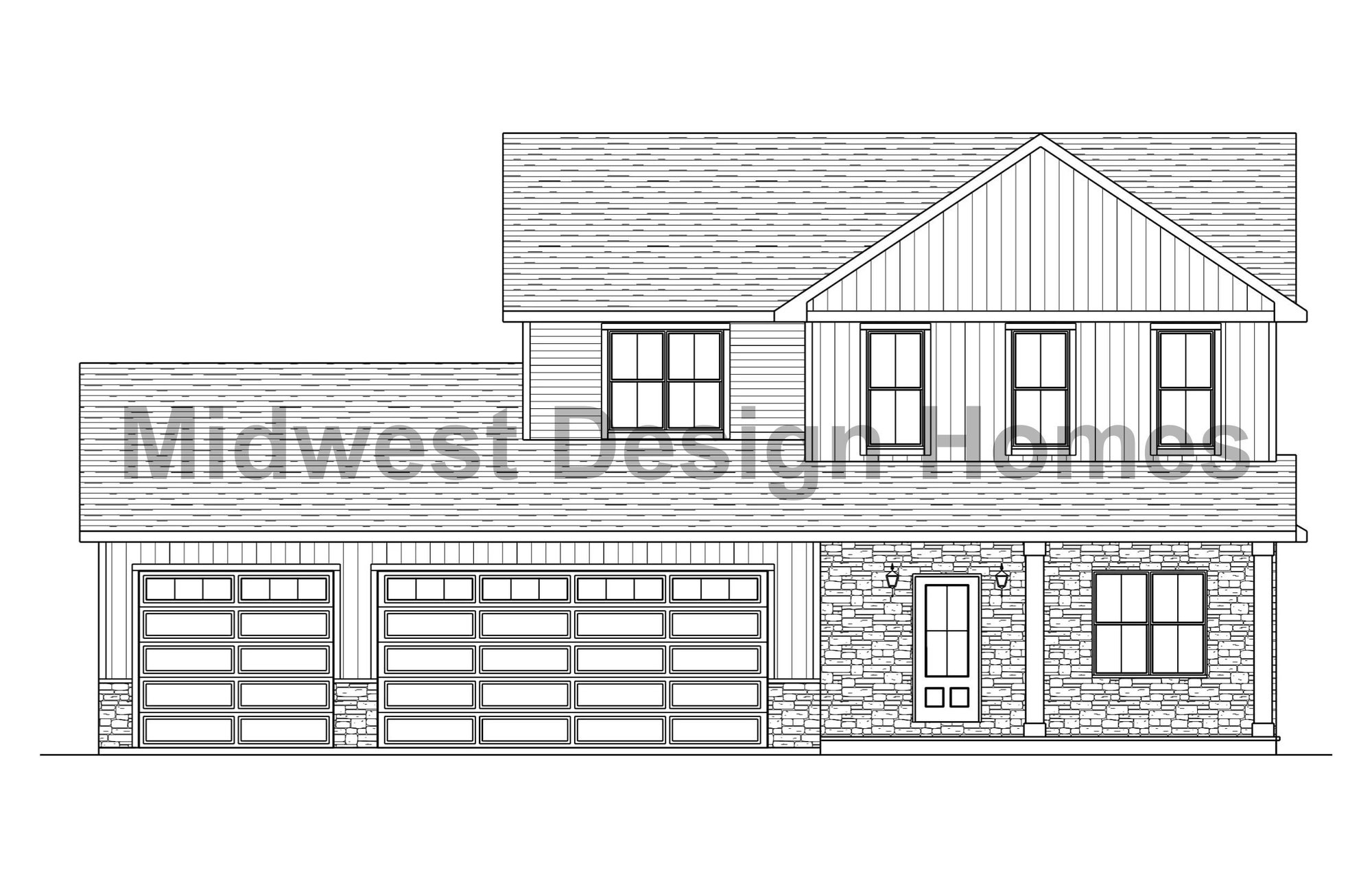 Spruce Front elevation drawing of a two-story custom home by Midwest Design Homes in Appleton, WI