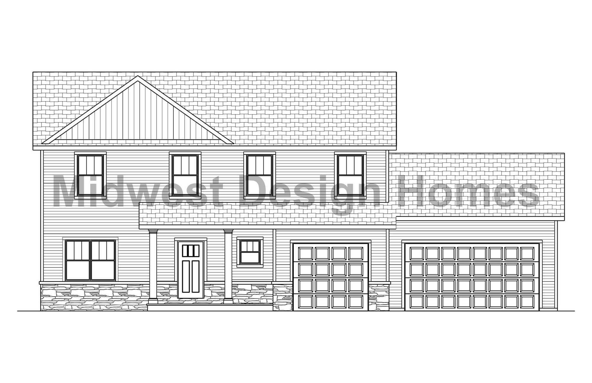 Weston custom home front elevation rendering by Midwest Design Homes in Kaukauna, WI Weston custom home front elevation rendering by Midwest Design Homes in Kaukauna, WI