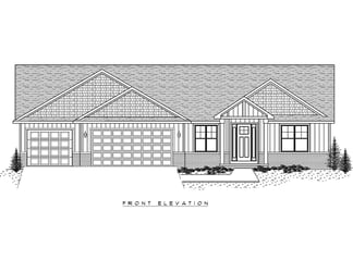 Front elevation drawing of a Midwest Design Homes custom ranch-style home in Green Bay, WI