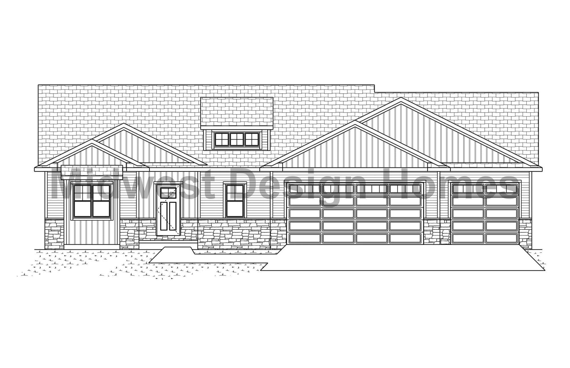 Clover front elevation architectural sketch of a custom Midwest Design Homes build in De Pere, WI