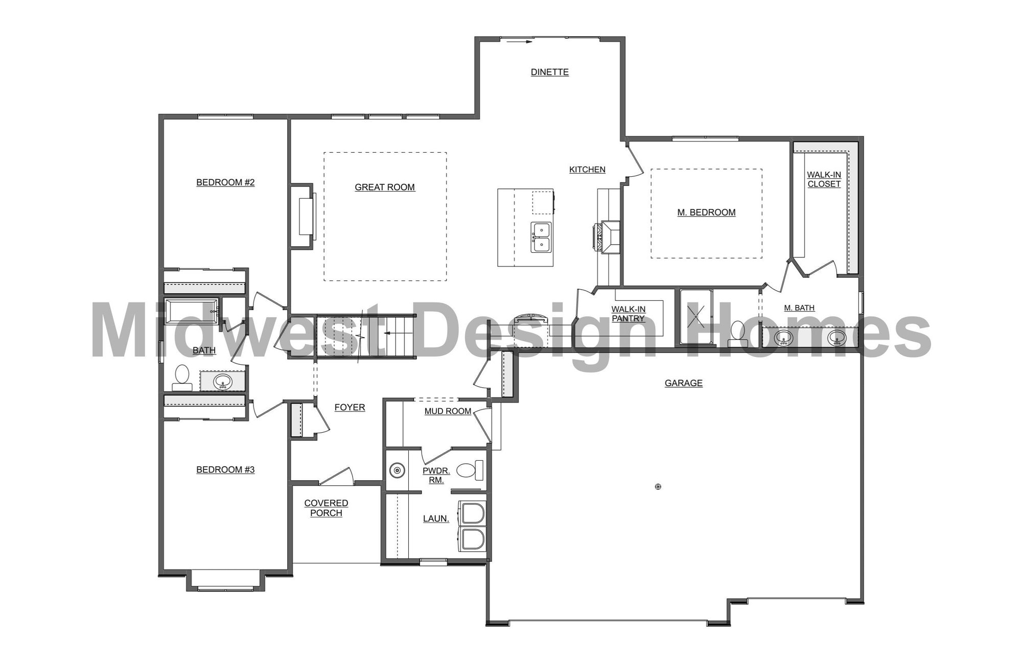 First floor layout of a custom home by Midwest Design Homes in Kaukauna, WI
