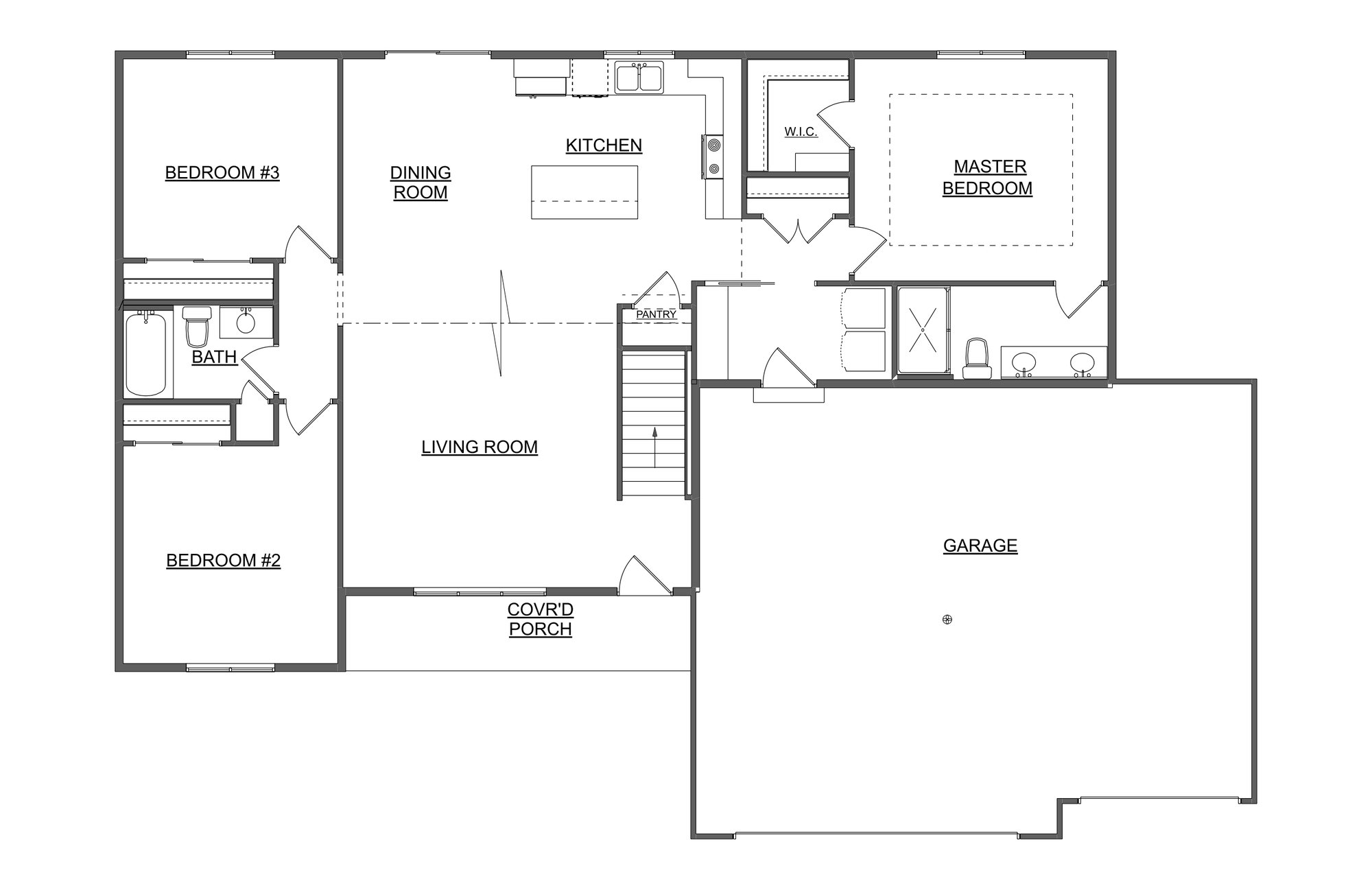 First floor plan of the Dalton custom home layout by Midwest Design Homes in Fox Cities, WI