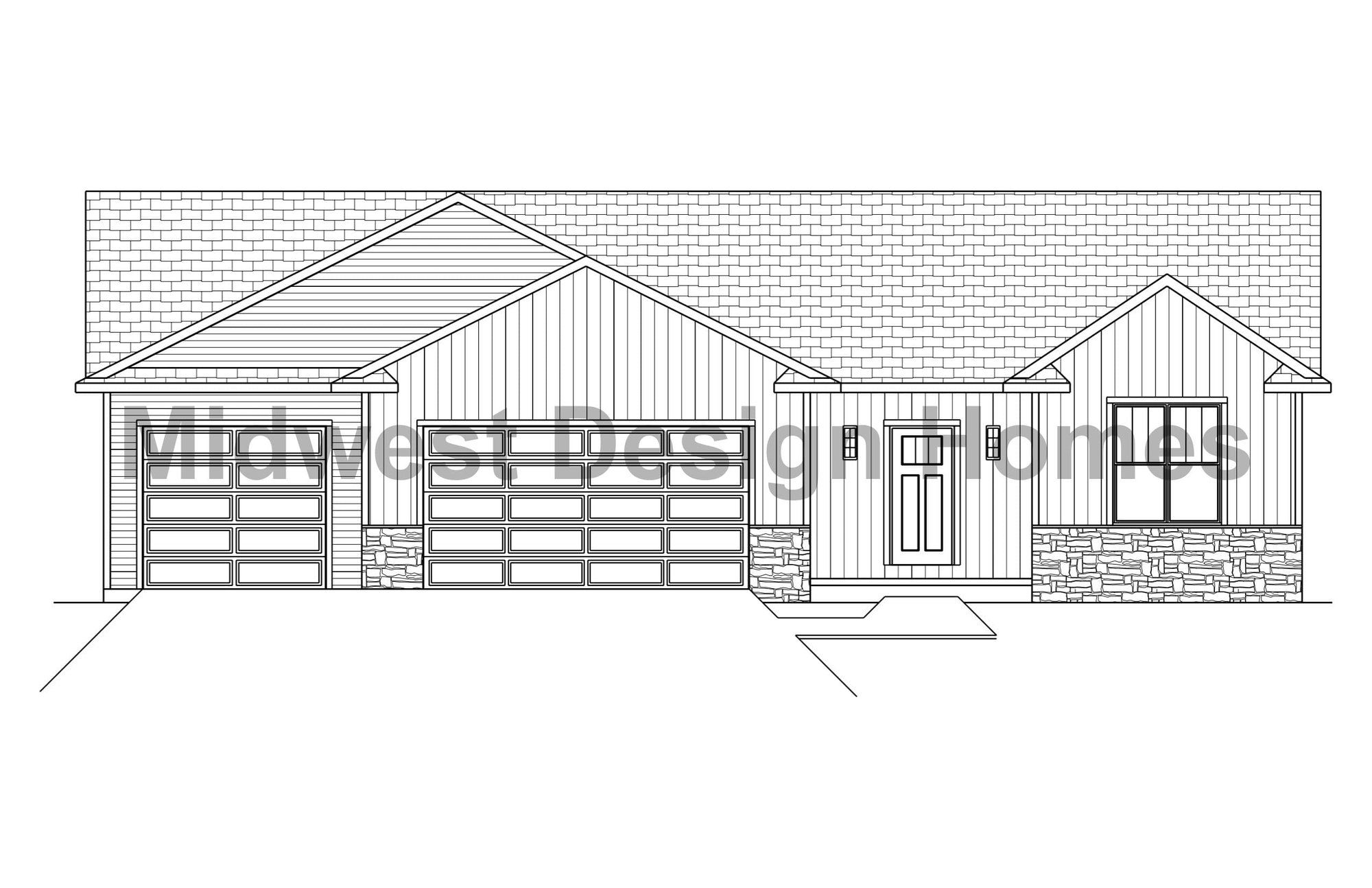 Front elevation drawing of the Dalton custom home plan by Midwest Design Homes in Kimberly Heights, WI