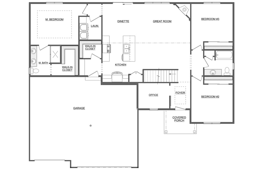 Dayton custom home floor plan featuring three bedrooms and office by Midwest Design Homes in Kaukauna, Wisconsin Dayton custom home floor plan featuring three bedrooms and office by Midwest Design Homes in Kaukauna, Wisconsin