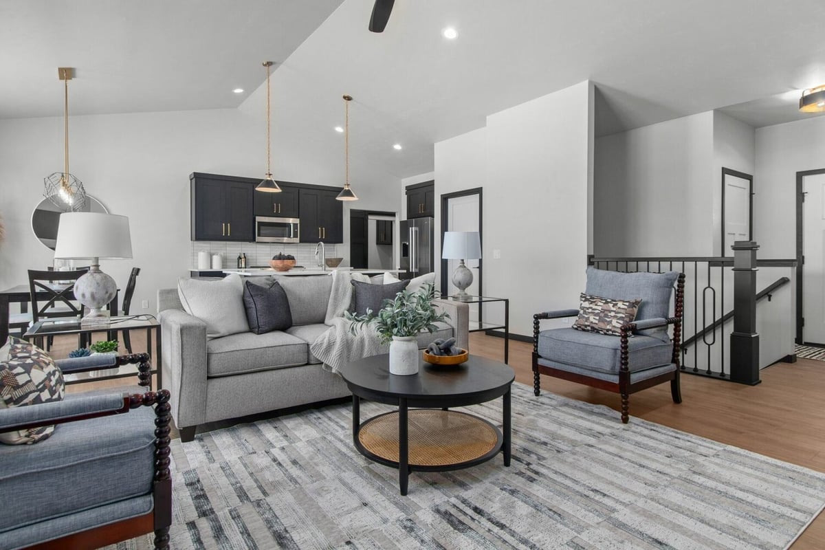 Open concept living room and kitchen in custom home by Midwest Design Homes in Kaukauna, WI