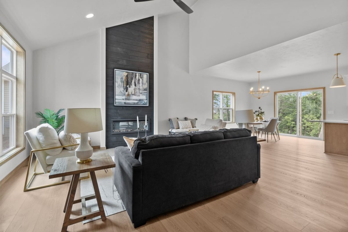 Open concept living and dining room in a custom Greenville, WI home by Midwest Design Homes