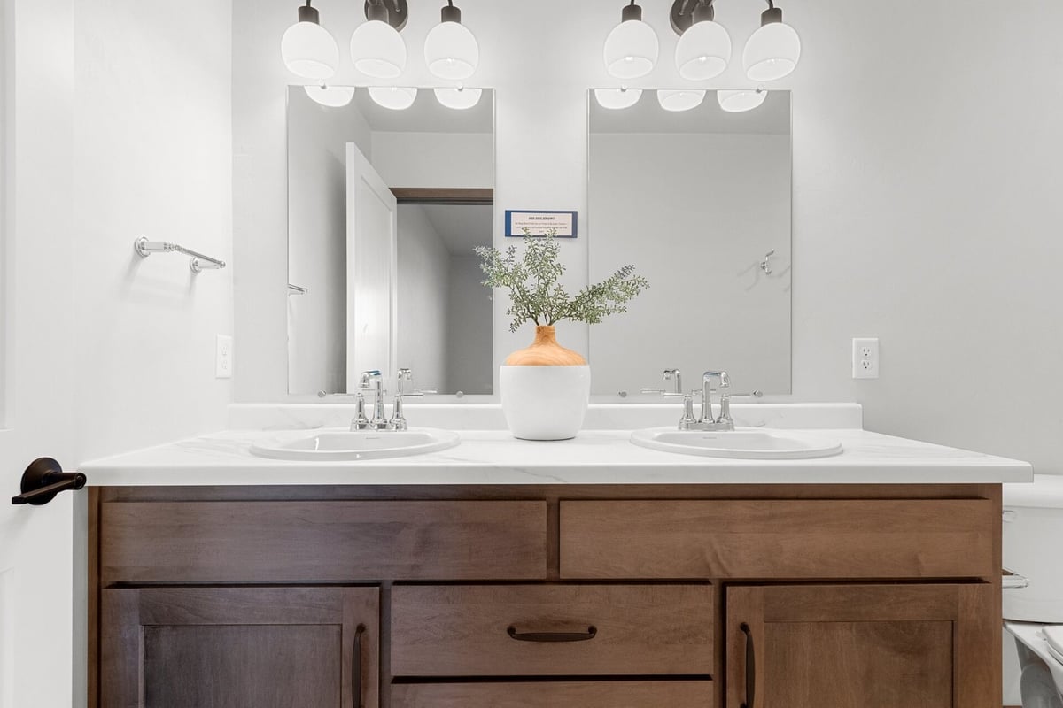 Bathroom vanity with dual sinks in a Midwest Design Homes custom home in Kaukauna, WI
