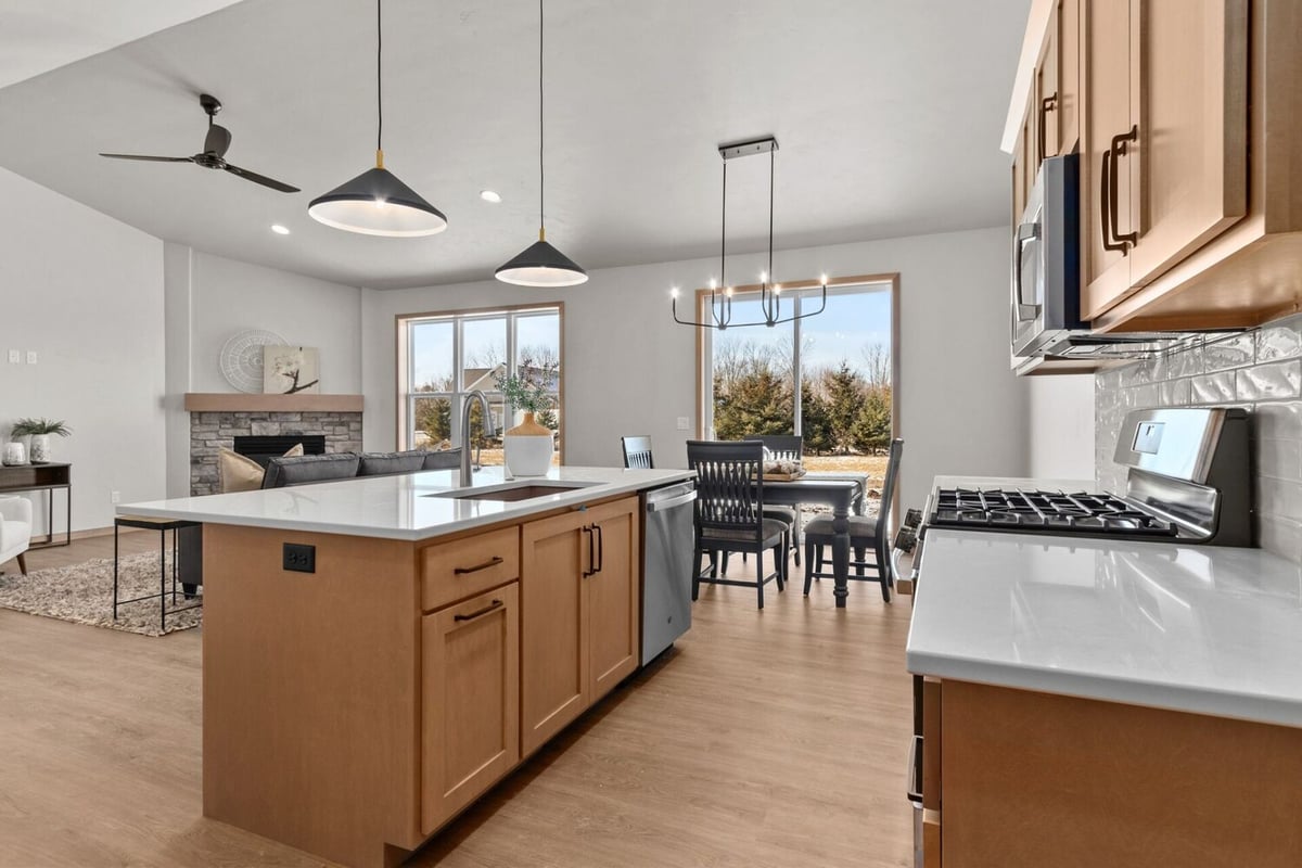 Custom kitchen with modern fixtures designed by Midwest Design Homes in Harrison, WI