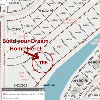 Lot 165 available for custom home build in Clearwater Creek by Midwest Design Homes in Appleton, WI
