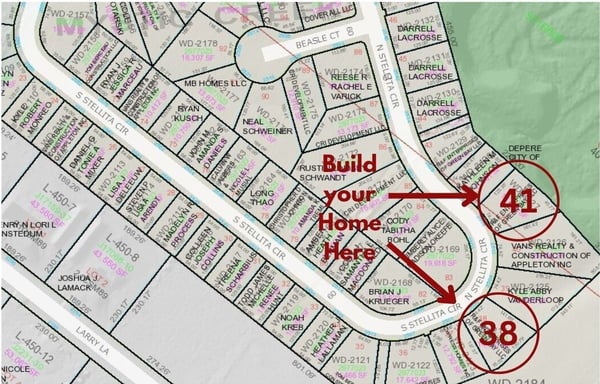 Available home sites in Mystic Creek subdivision by Midwest Design Homes, lots 38 and 41 in De Pere, WI