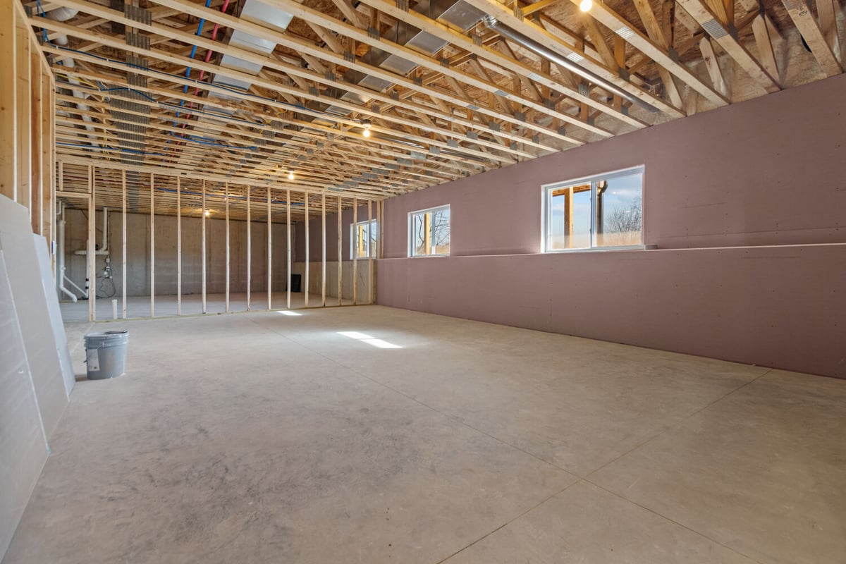 Basement under construction in Fremont, WI custom home by Midwest Design Homes