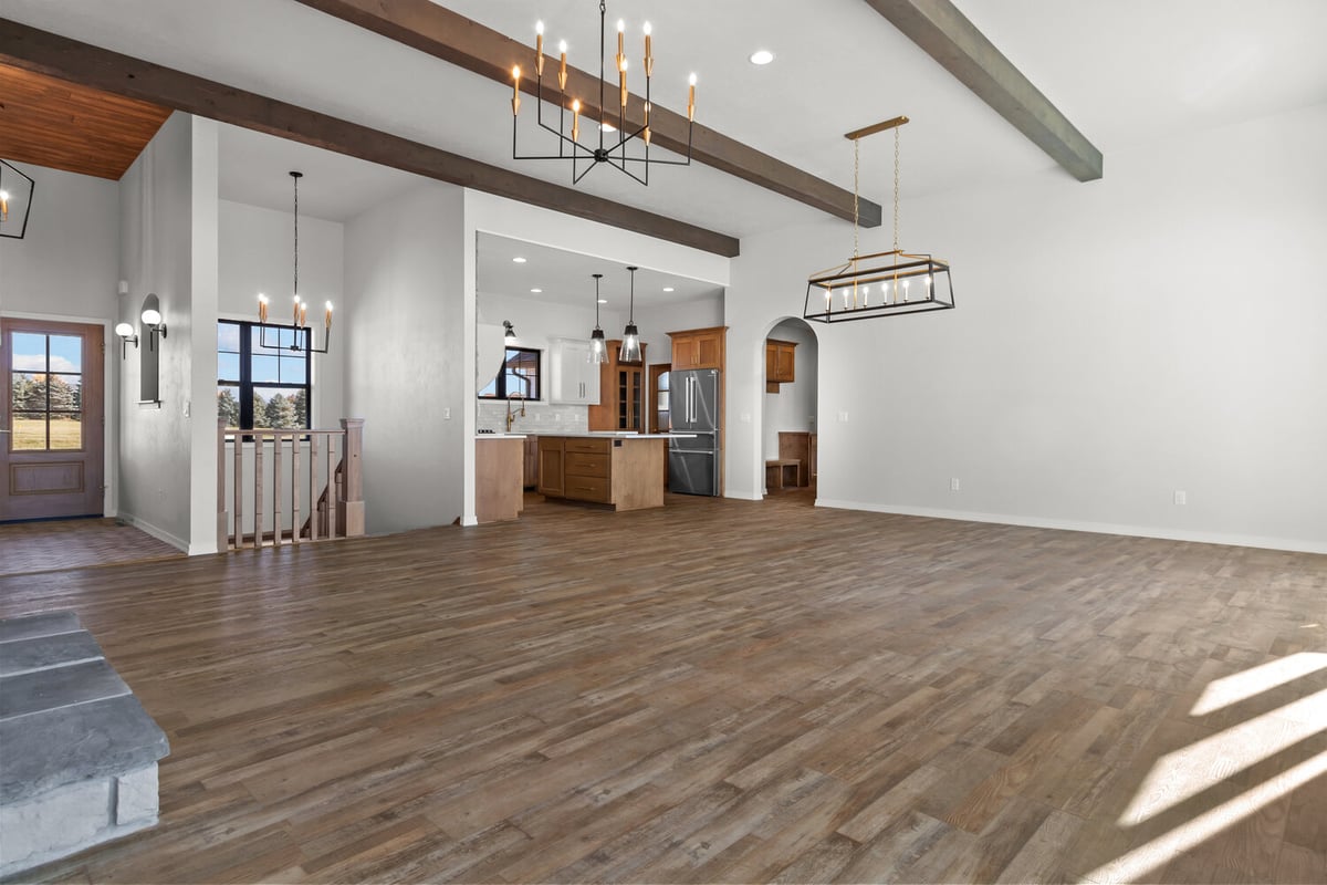 Kitchen and living space in open floor plan by Midwest Design Homes in Fox Cities, WI