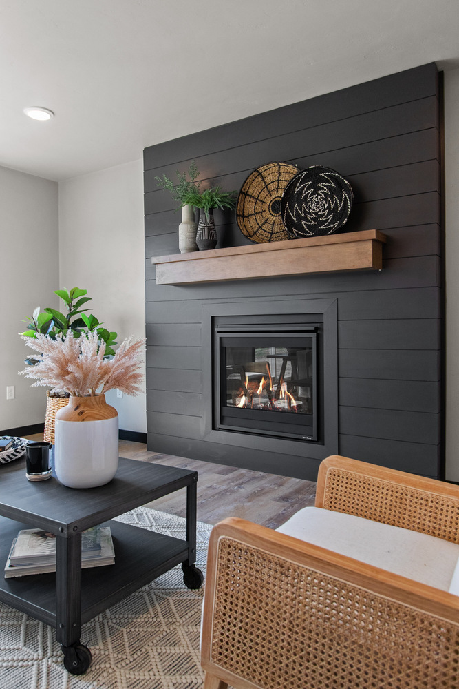 Custom home fireplace feature wall by Midwest Design Homes in Harrison, WI