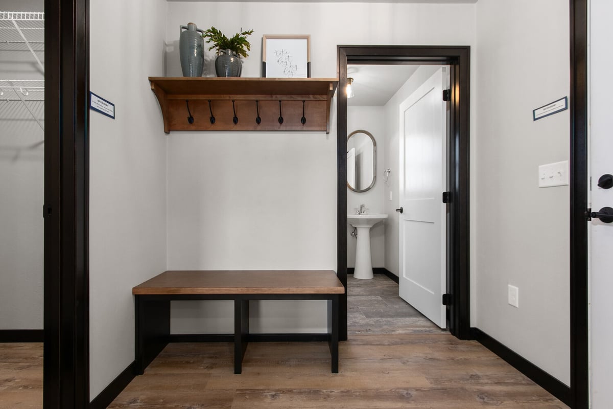 Mudroom with built-in bench by Midwest Design Homes in Ledgeview, WI