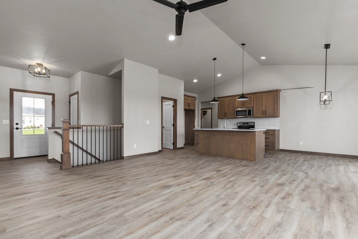 Kitchen and stairway layout in a new Midwest Design Homes build in Appleton, WI