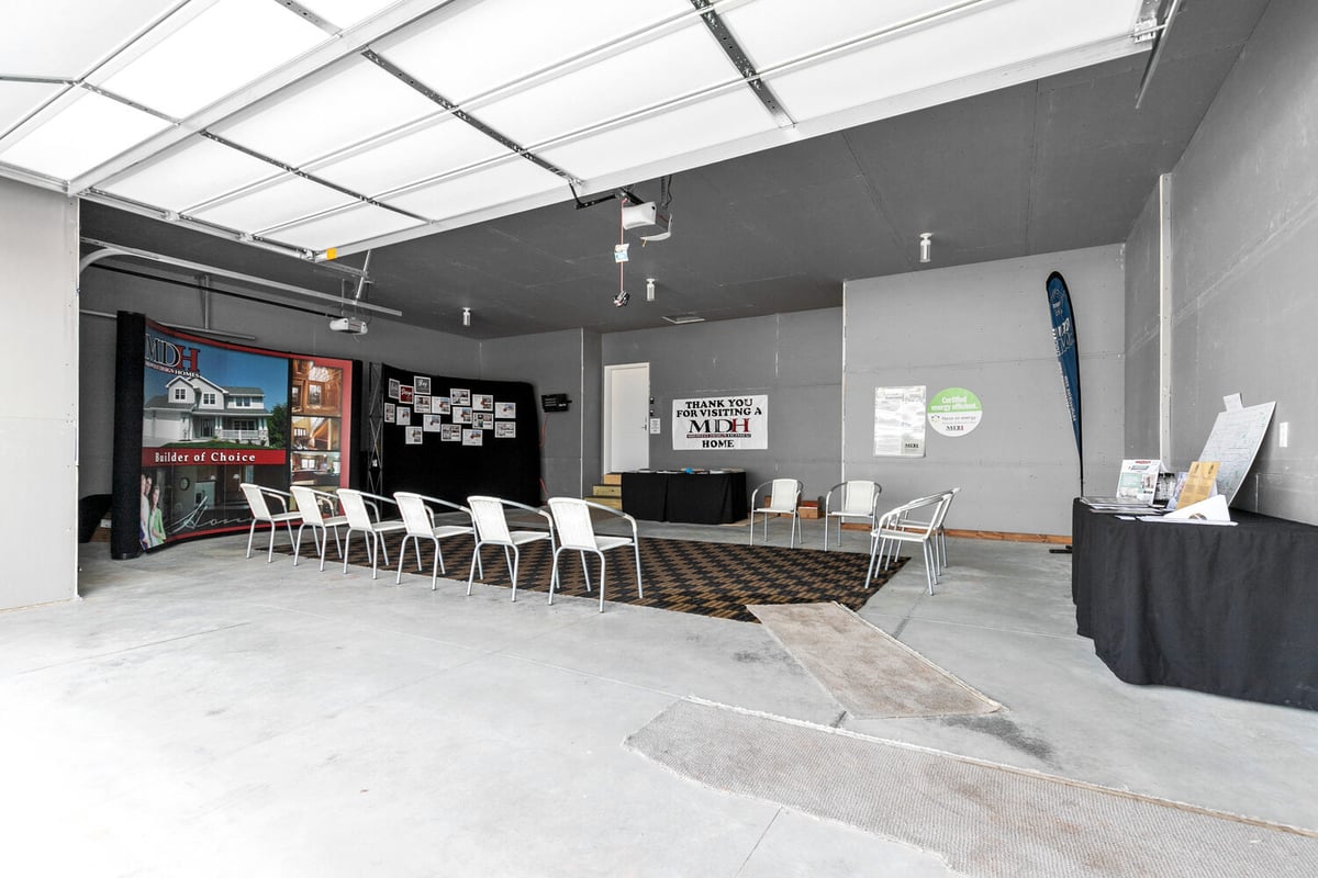 Interior garage display space in custom home by Midwest Design Homes in Kaukauna, WI