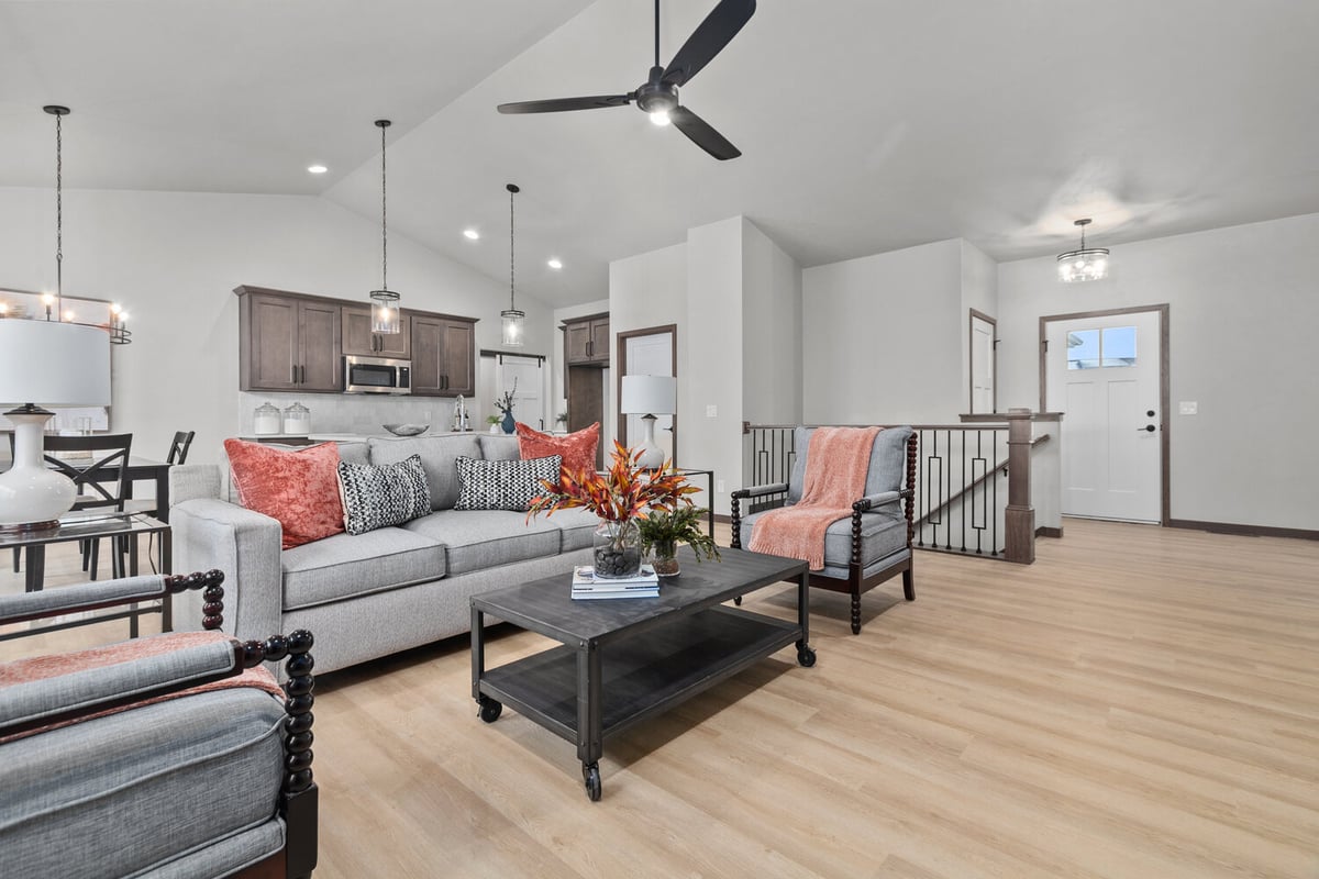 Living room layout showing entryway in a custom home built by Midwest Design Homes WI