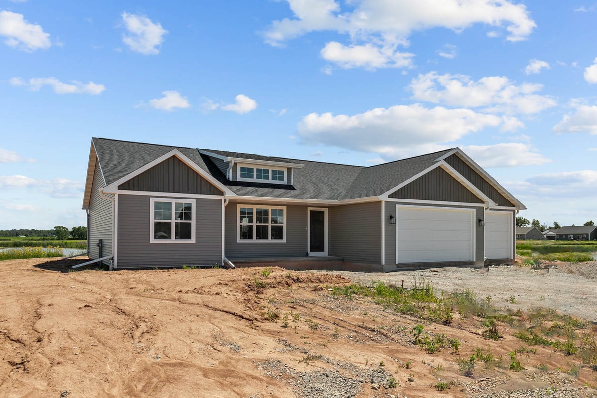 Front angle of custom home build in Kaukauna, WI by Midwest Design Homes