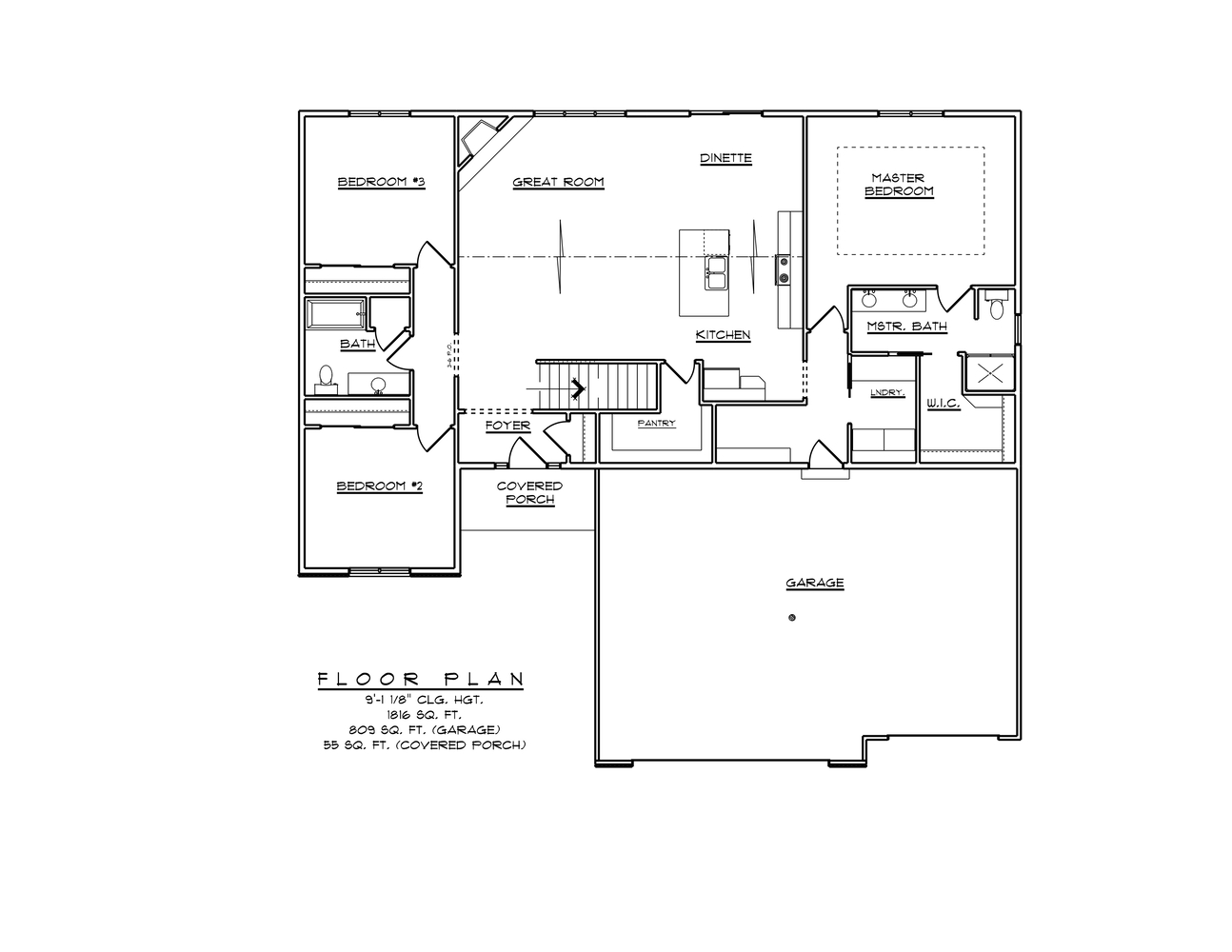 First floor plan of the Dalton custom home layout by Midwest Design Homes in Fox Cities, WI