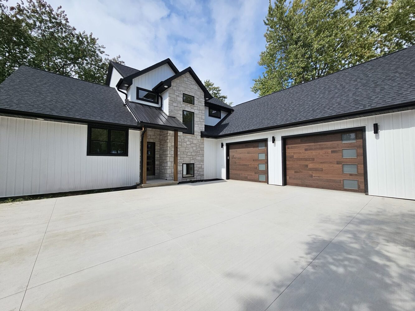 Black and white modern custom home exterior by Midwest Design Homes in Fox Cities, WI
